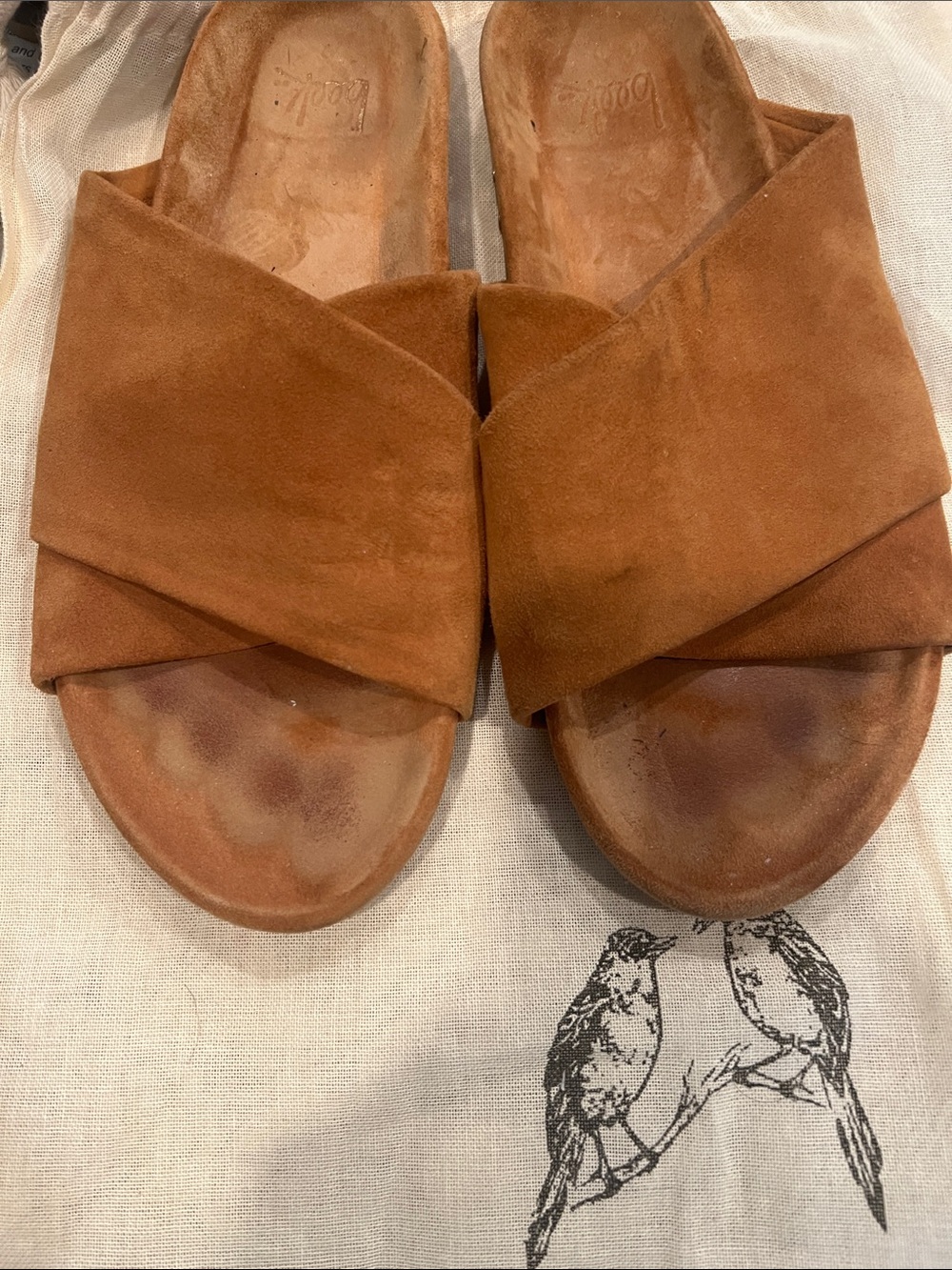 beek Brown Suede Crisscross Slide Mules